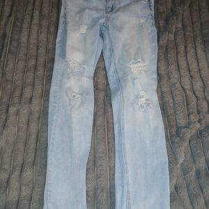 Trendy Light Blue Ripped Skinny Jeans